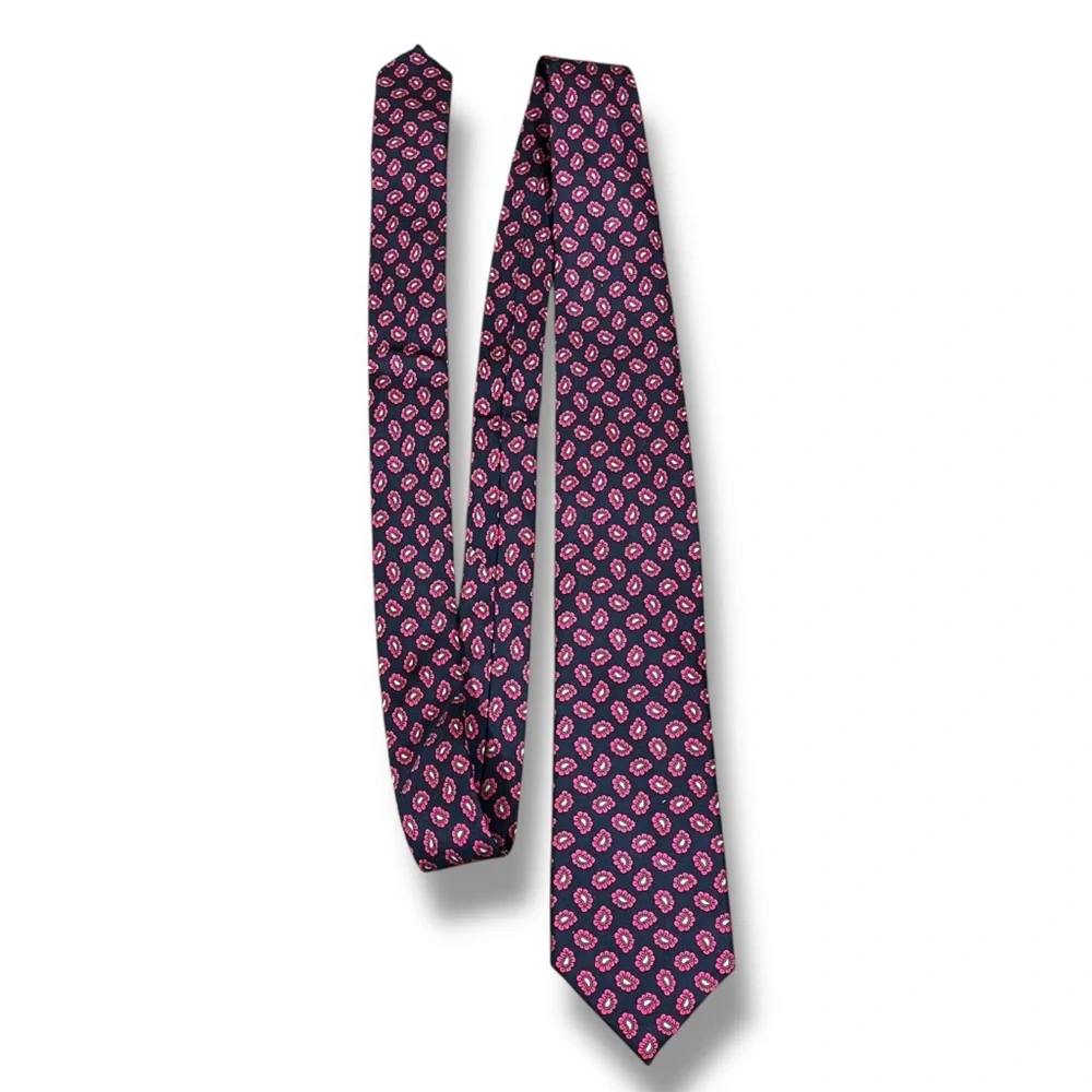 Charles Tyrwhitt London 100% Silk Tie Navy Pink Paisley 59